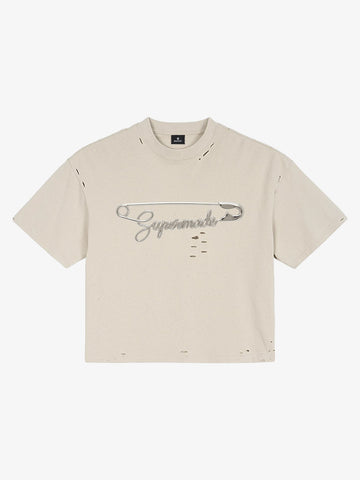 Distressed Safety Pin Cropped T-Shirt