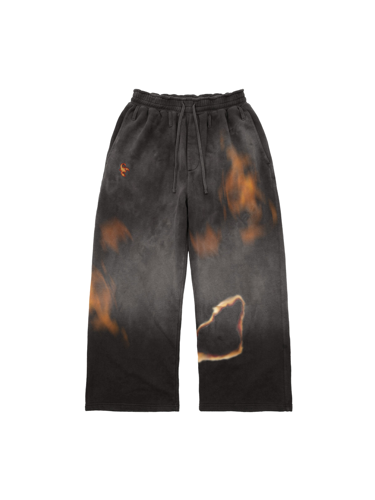Flame-Wash Distressed Zip Hoodie & Wide-Leg Sweatpants Set