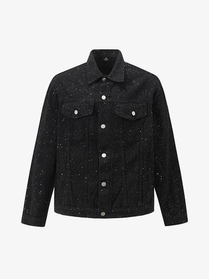 Distressed Sequin Design Denim Jacket 