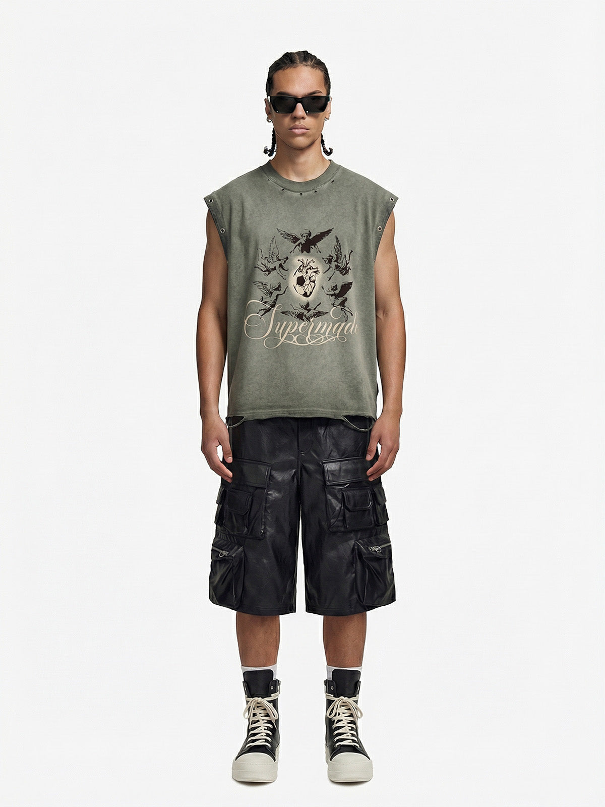 Vintage Washed Cherub Soccer Heart Graphic Sleeveless T-Shirt 