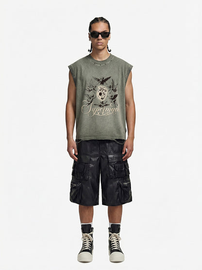 Vintage Washed Cherub Soccer Heart Graphic Sleeveless T-Shirt 