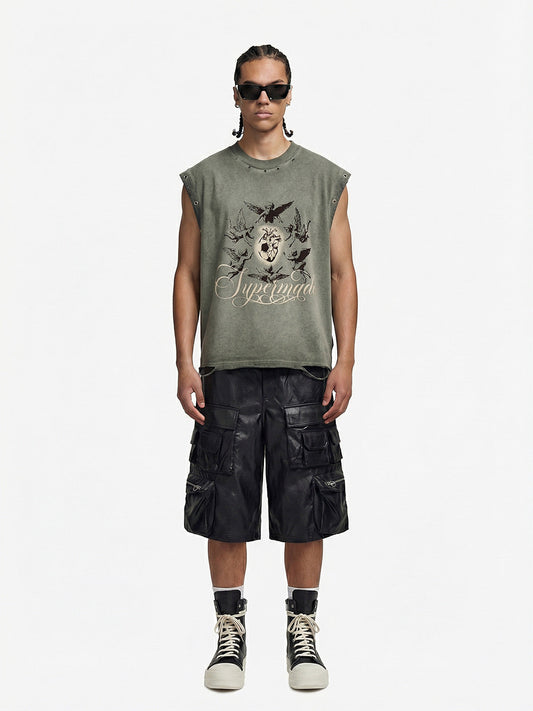 Vintage Washed Cherub Soccer Heart Graphic Sleeveless T-Shirt 