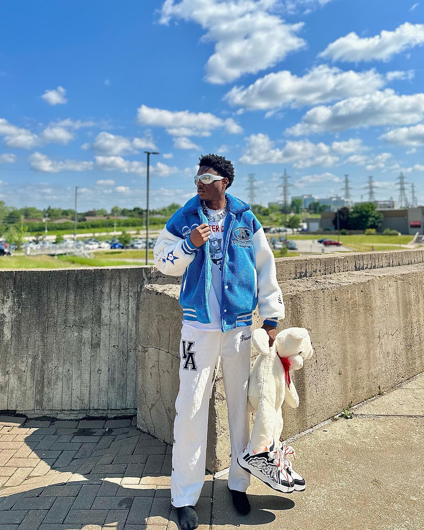 The Supermade Hip-hop Loose Letters Embroidered Patch Faux Lambswool Jacket
