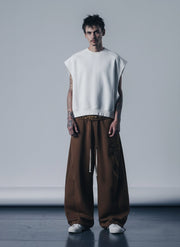 Retro Double-Waist Leopard Patch Barrel Pants - 2564 