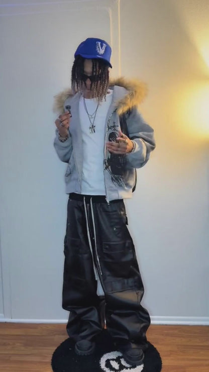 Baggy-Jeans mit Flammenstickerei - 2456