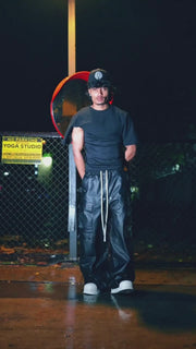 Pantaloni da lavoro in pelle a zampa con multitasche - 2094
