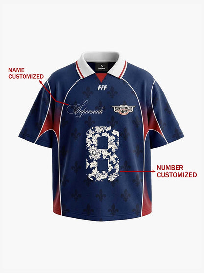 French Style Fleur-de-Lis Print Patchwork Custom Jersey Set - 2623 