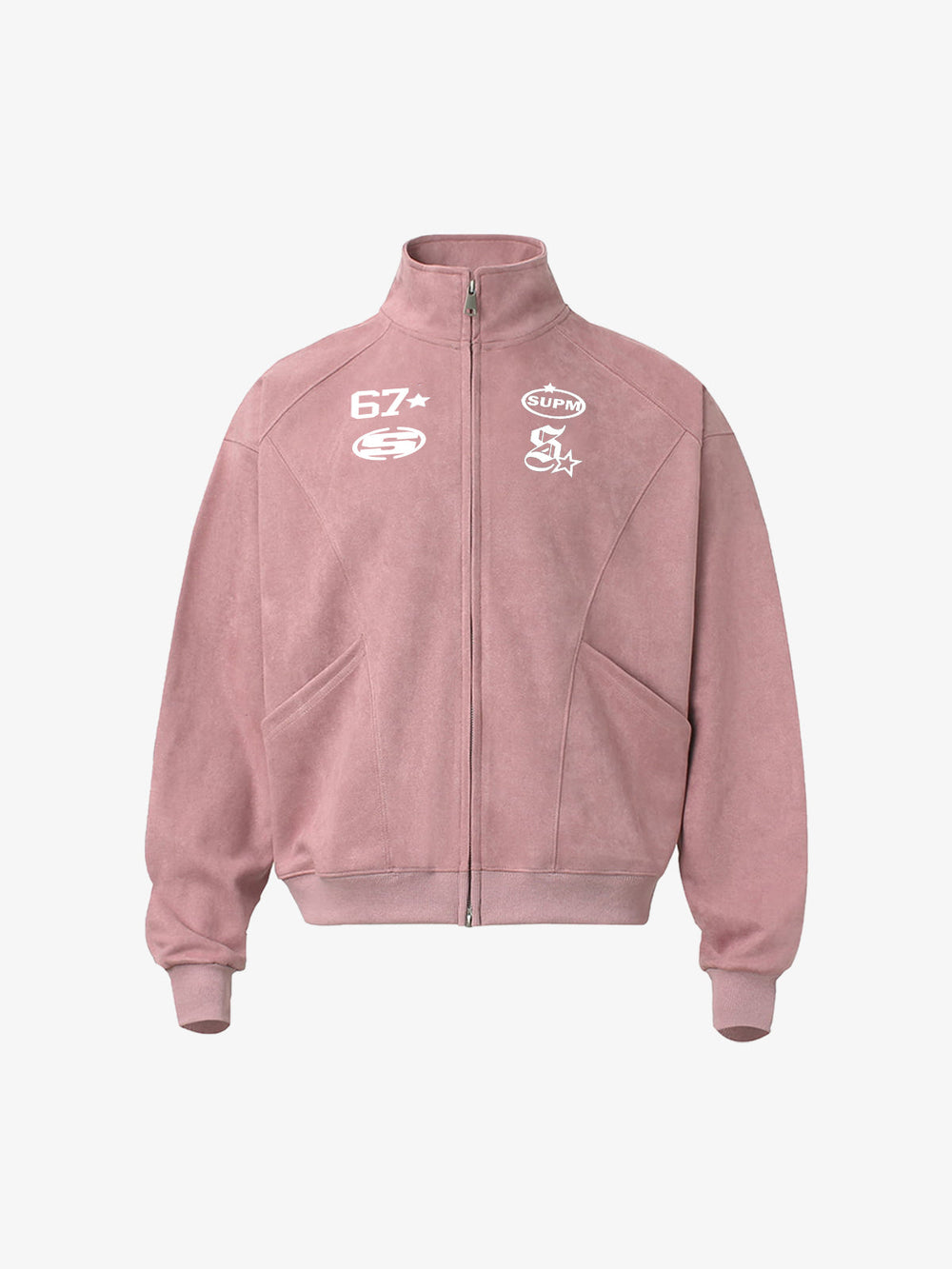 Suede Embroidered Zippered Short Jacket 