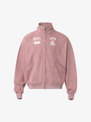 Suede Embroidered Zippered Short Jacket 
