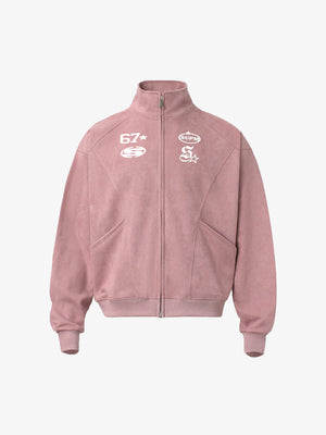 Suede Embroidered Zippered Short Jacket 