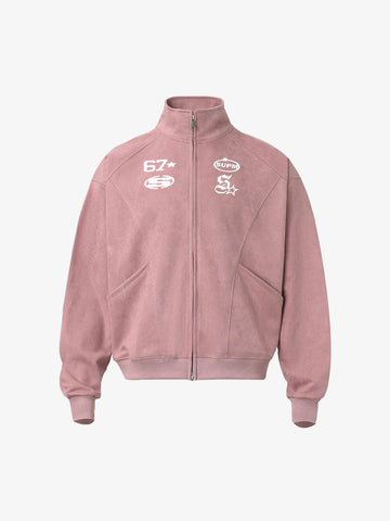 Suede Embroidered Zippered Short Jacket 