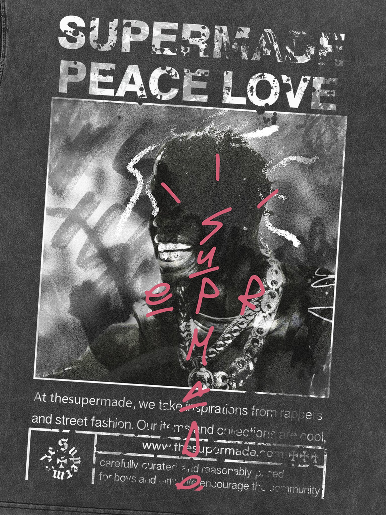 Thesupermade Gangsta Rapper Letters Oversized Graphic T-shirt - 1990