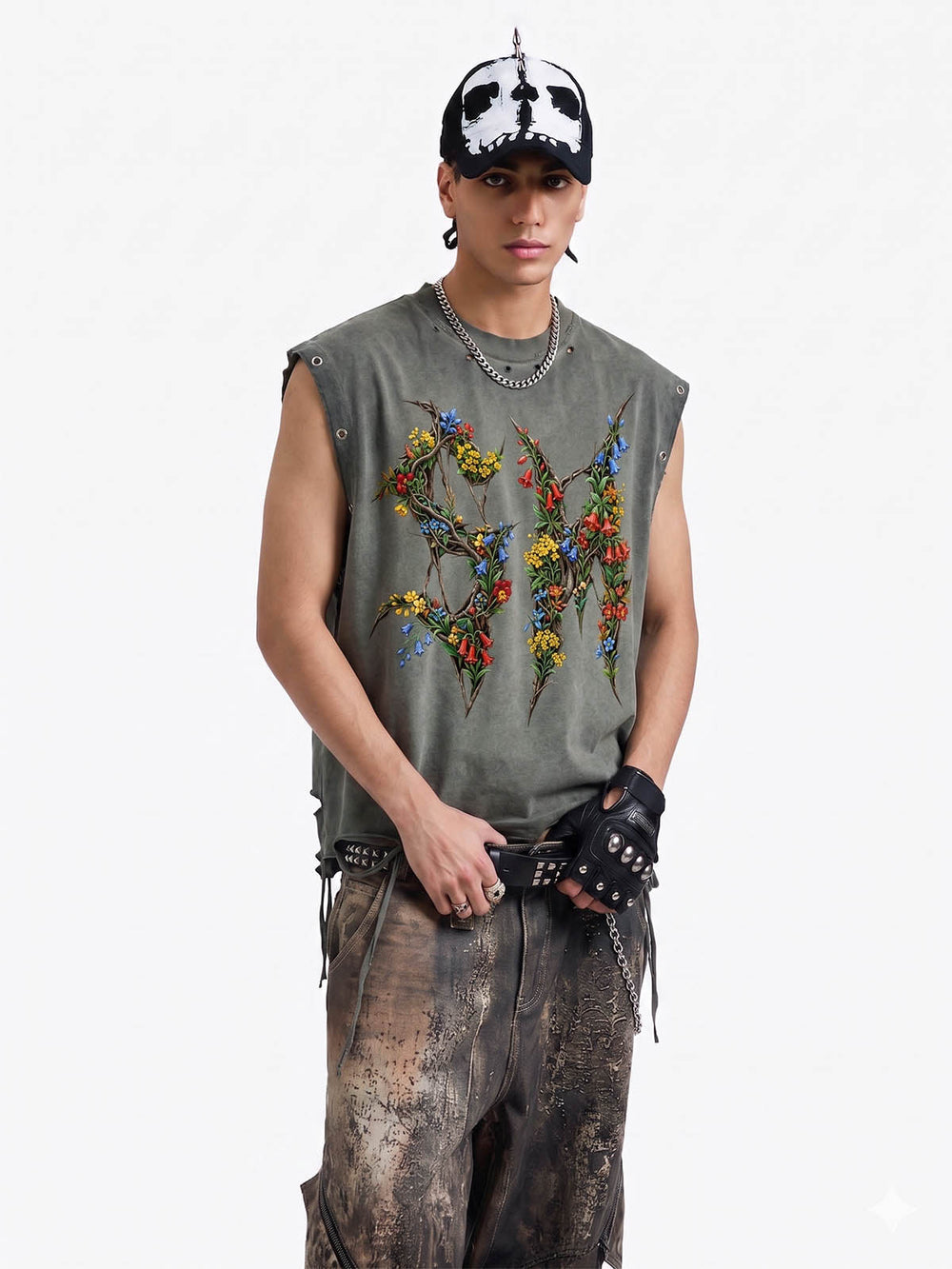 Washed Floral Graphic Sleeveless T-Shirt 
