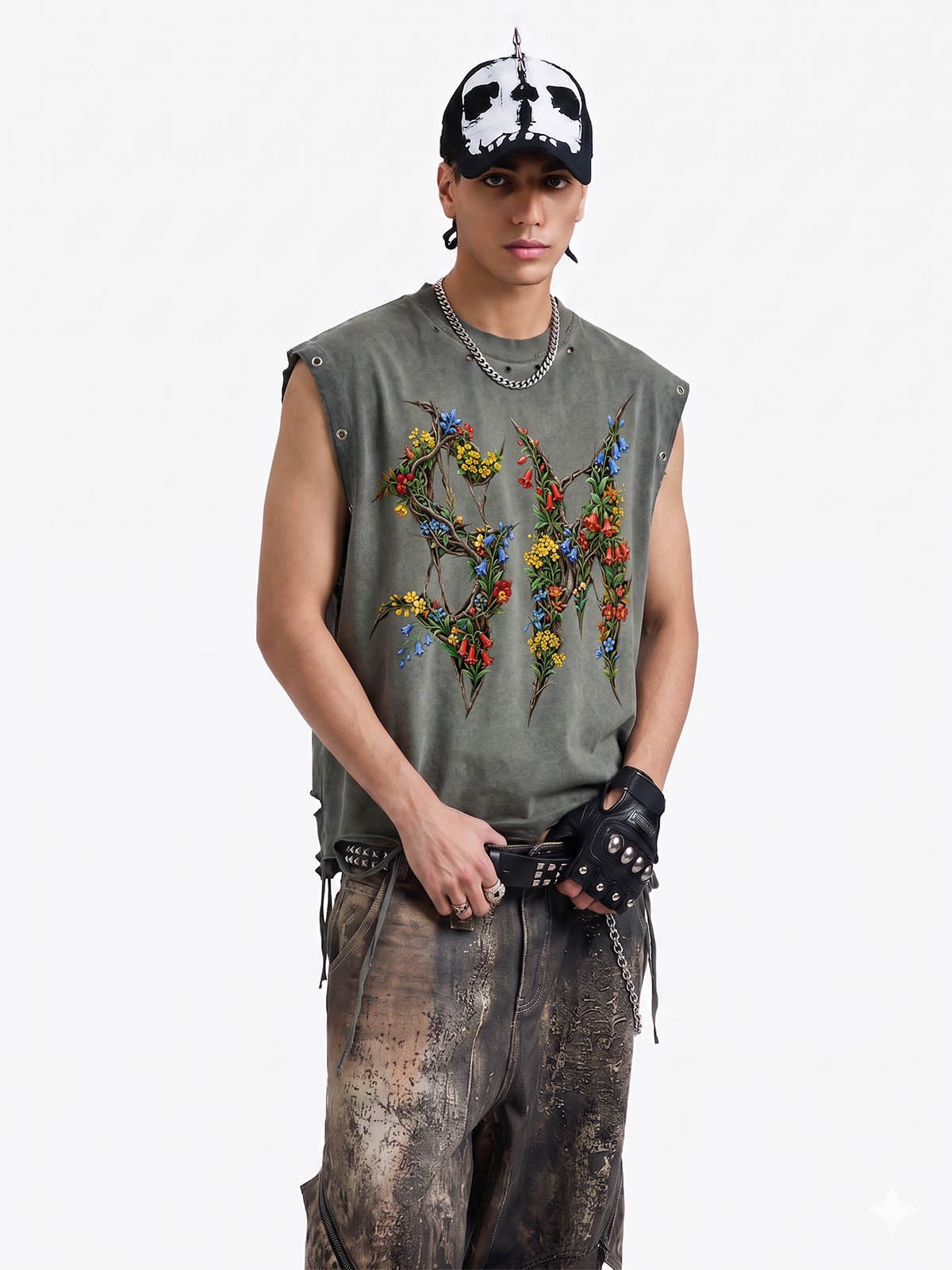 Washed Floral Graphic Sleeveless T-Shirt 