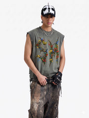 Washed Floral Graphic Sleeveless T-Shirt 