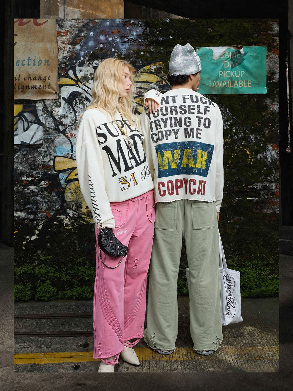 Asymmetrical Logo Embroidered Pants