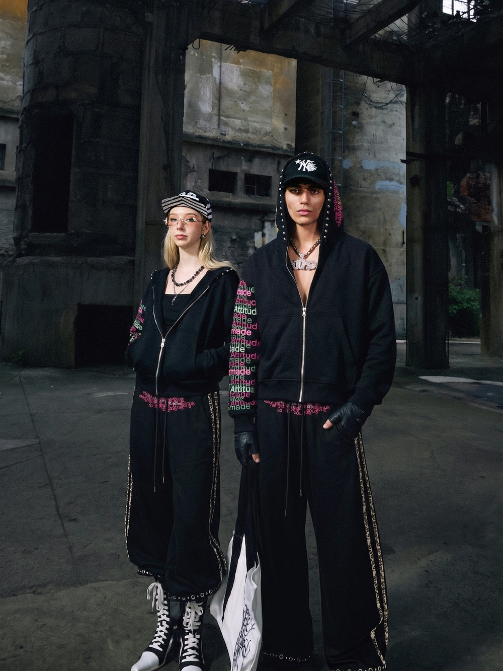 Leopard-Trim Studded Graphic Hoodie & Curved Pants Set