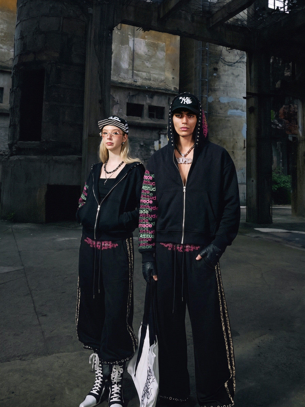 Leopard-Trim Studded Graphic Hoodie & Curved Pants Set