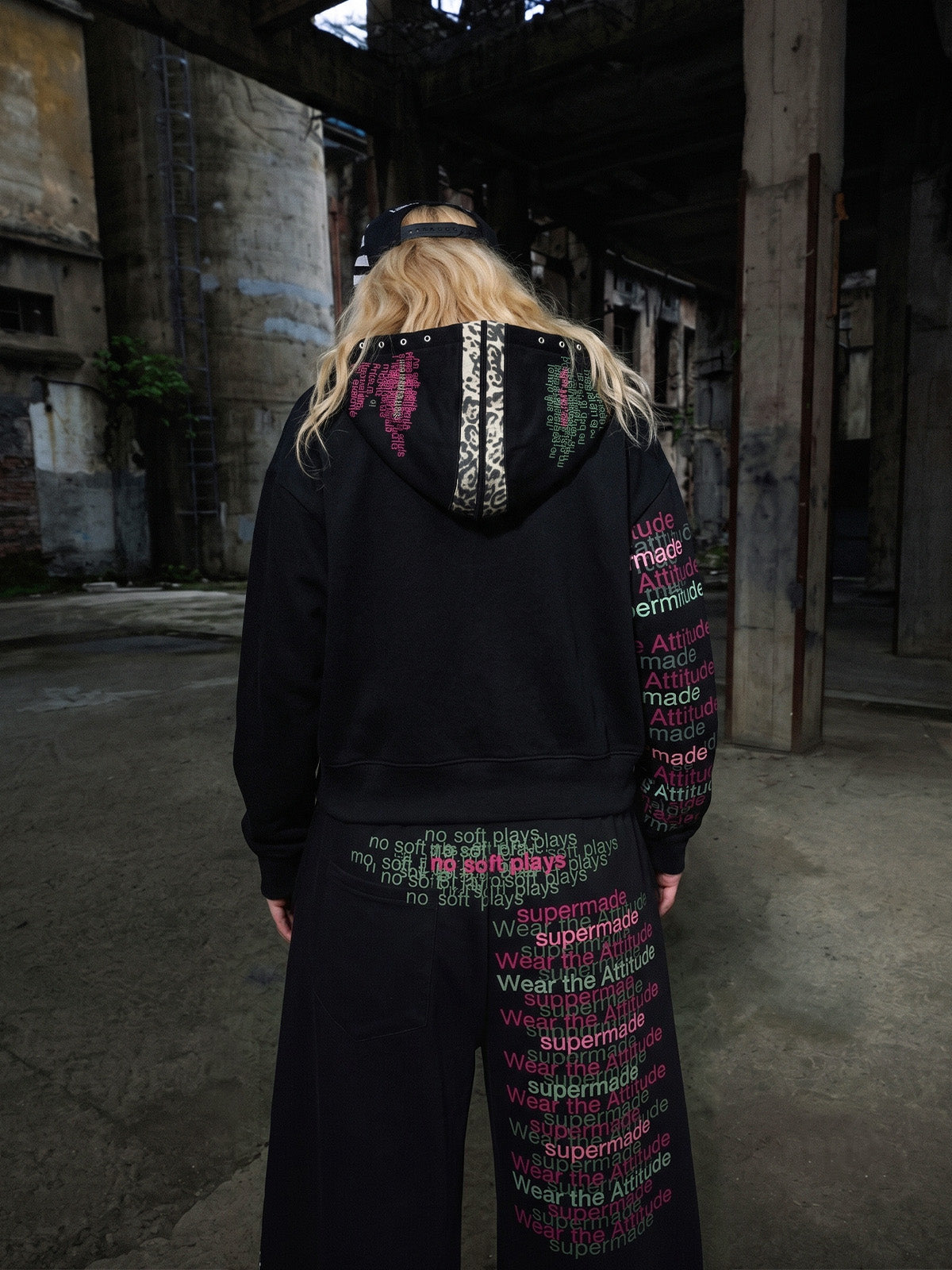 Leopard-Trim Studded Graphic Hoodie & Curved Pants Set