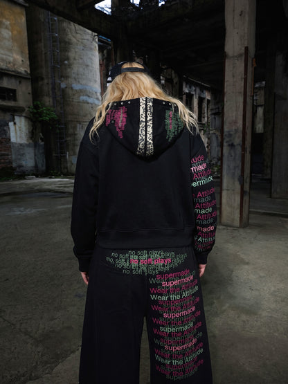 Leopard-Trim Studded Graphic Hoodie & Curved Pants Set