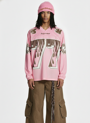 Retro Graphic Flame Number Print Long-Sleeve Jersey T-Shirt 