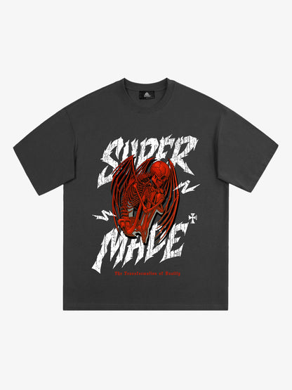 Original Street Angel and Devil Hatching Pattern T-shirt 