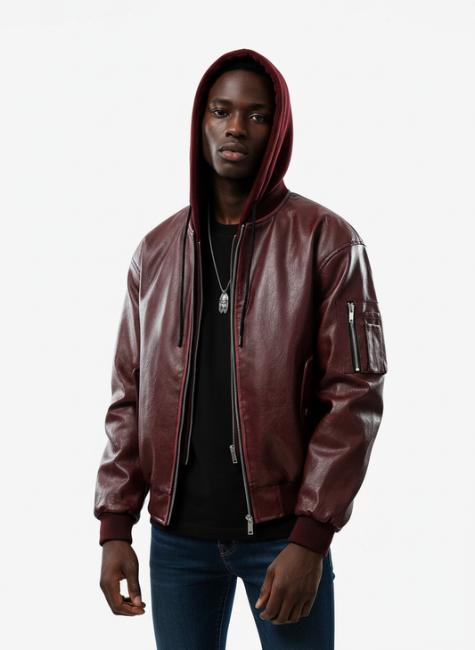 Retro Distressed Washed PU Leather Cotton Jacket 