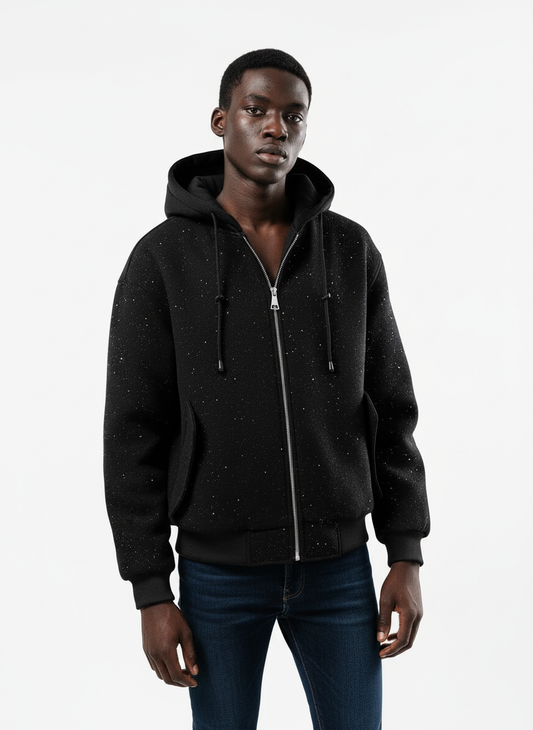 Retro Rhinestone Double Zipper Cotton Jacket 