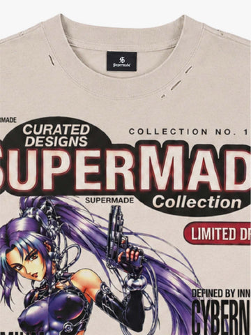 Camiseta holgada desgastada con estampado de videojuegos Y2K