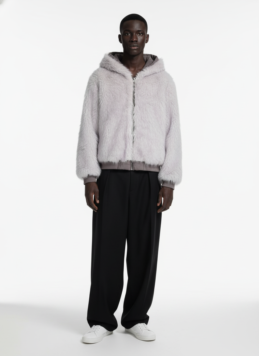 Oversized Reversible Fur Hooded Jacket 
