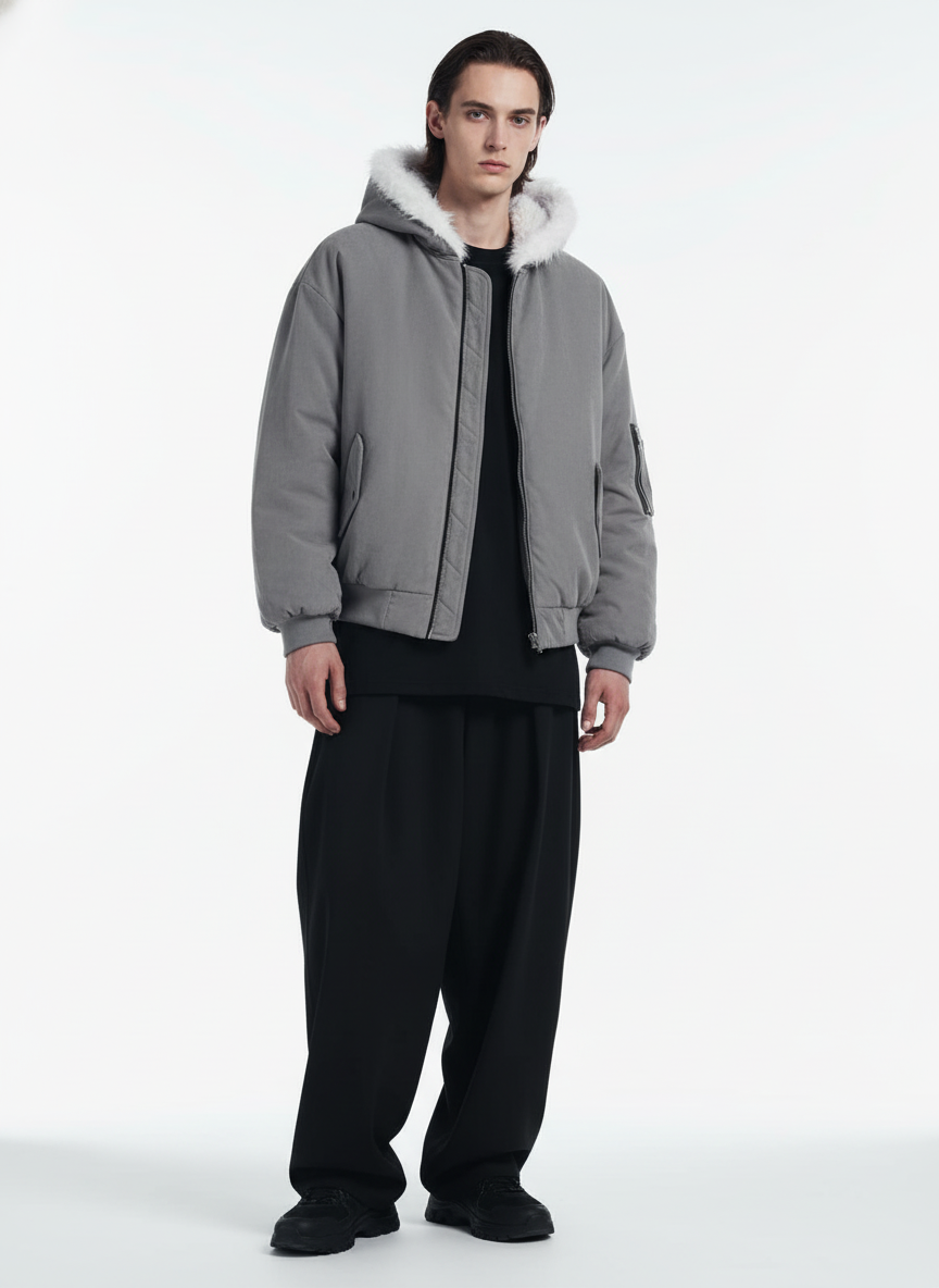 Oversized Reversible Fur Hooded Jacket 