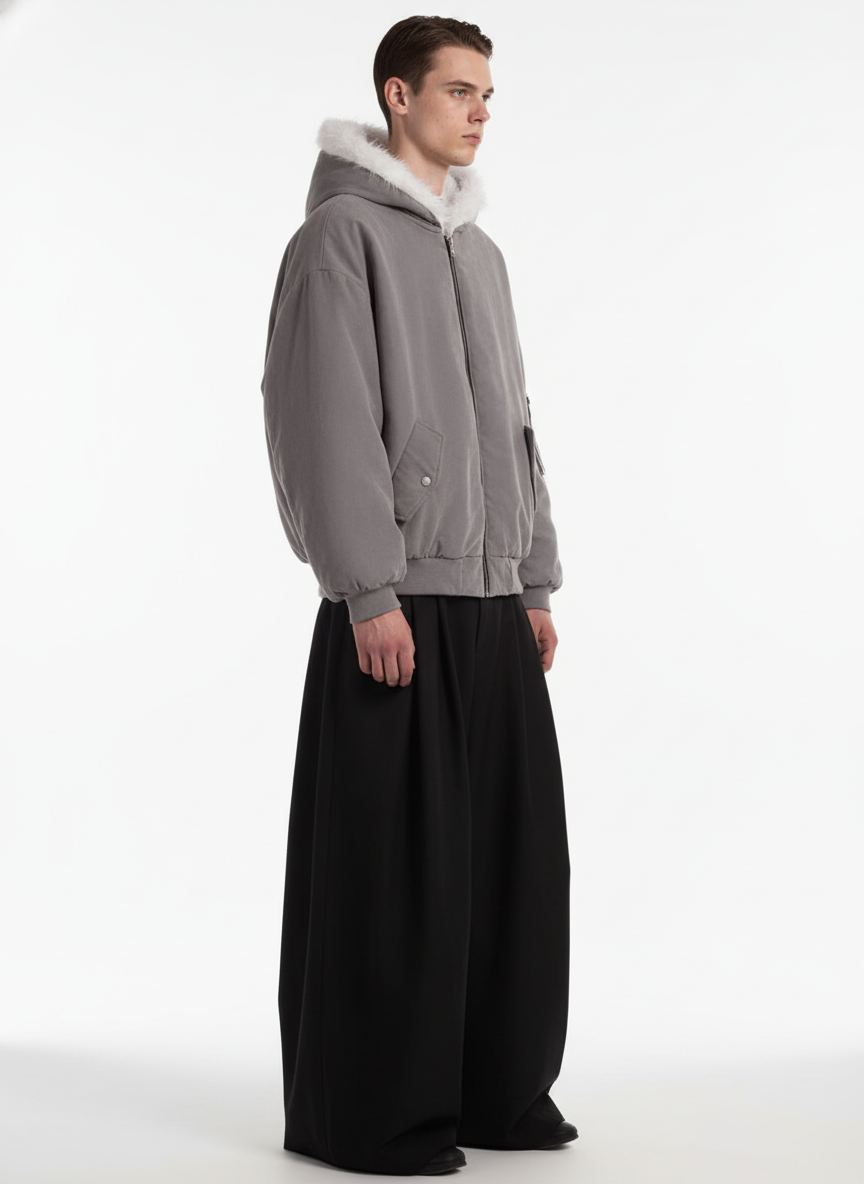 Oversized Reversible Fur Hooded Jacket - 2544 