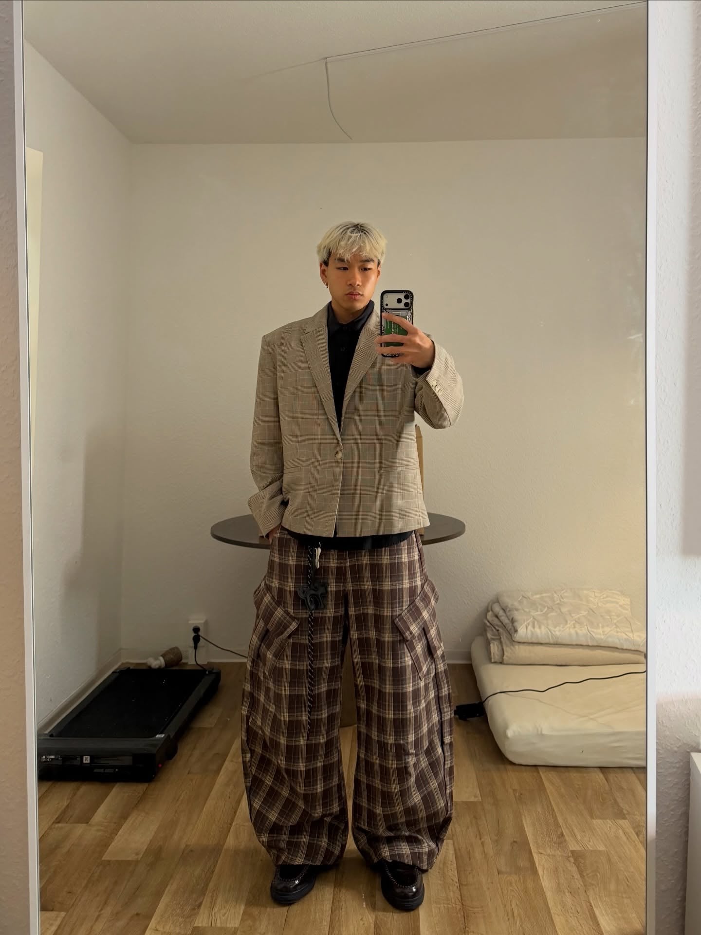 Vintage Plaid Pleated Multi-Pocket Cargo Casual Pants - 2524