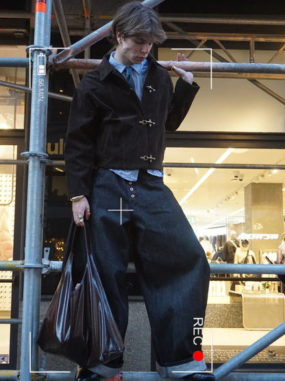 Retro Unique Metal Button Suede Lapel Bomber Jacket - 2538