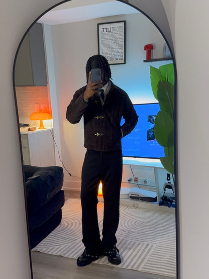 Retro Unique Metal Button Suede Lapel Bomber Jacket - 2538