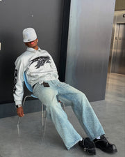Thesupermade Ink Splashed Hotfix Rhinestone Baggy Jeans - 2306 