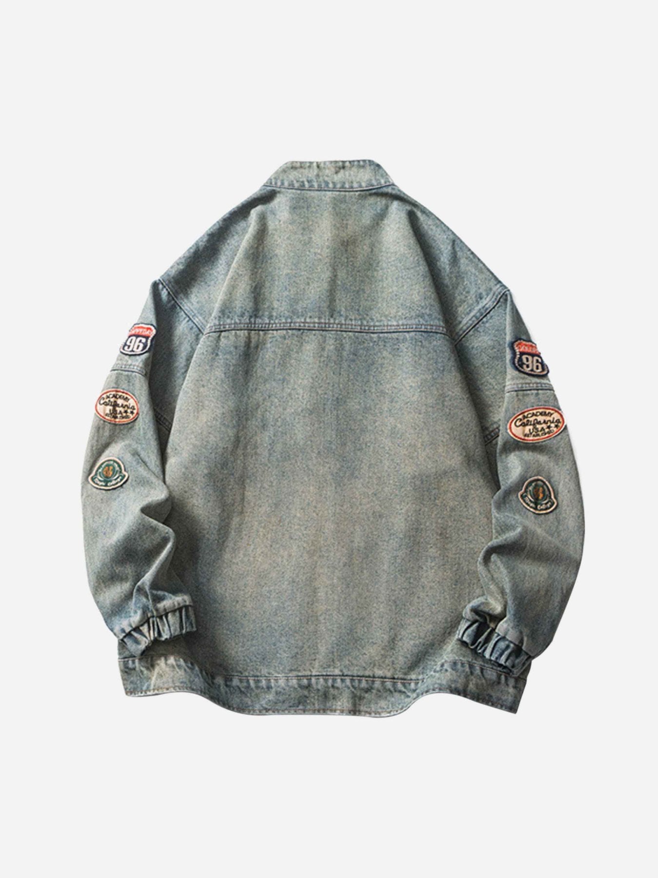 Thesupermade Hip-hop Badge Embroidered Do-over Denim Jacket - 1911