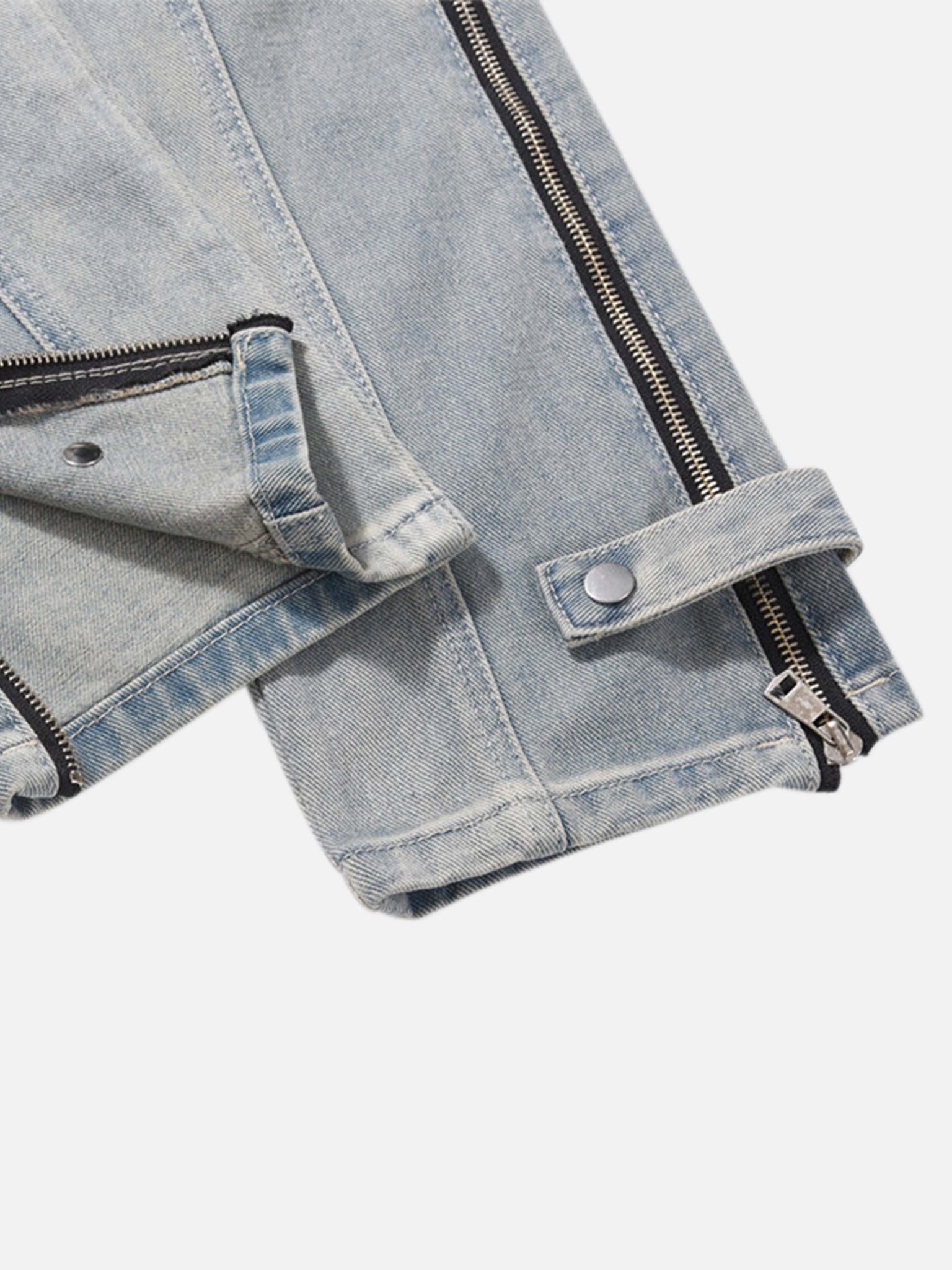 The Supermade High Street Hip-hop Design Sense Zipper Straight Jeans Nine-point Pants