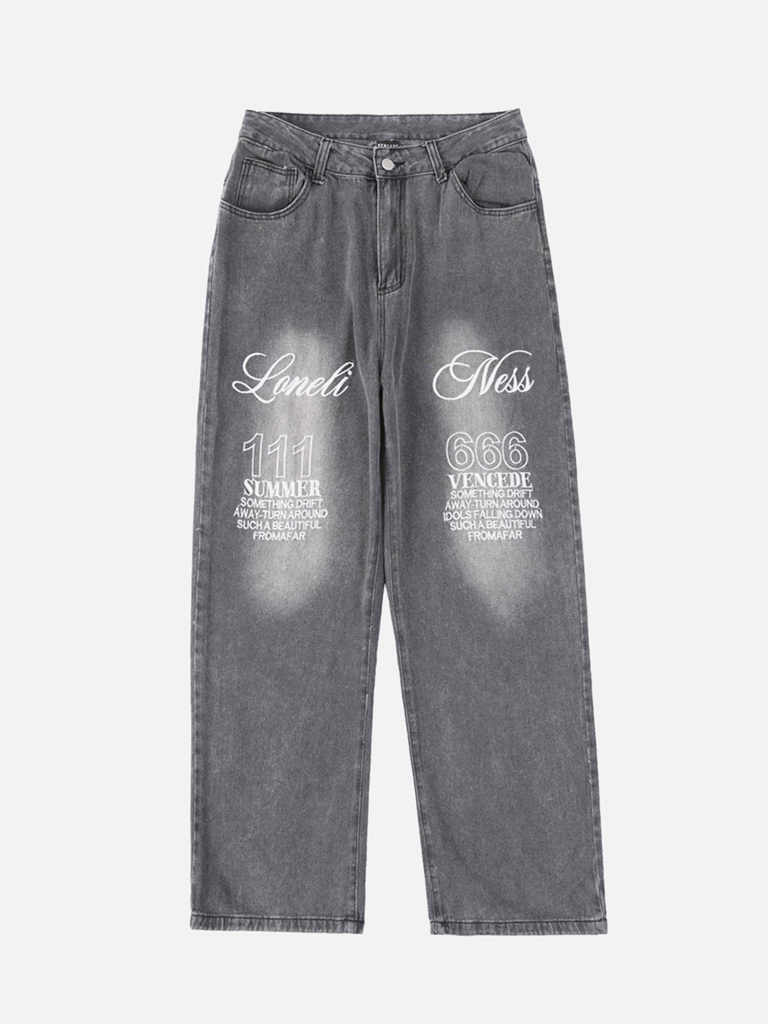 The Supermade American High Street Embroidered Letters Jeans Nine-quarter Pants