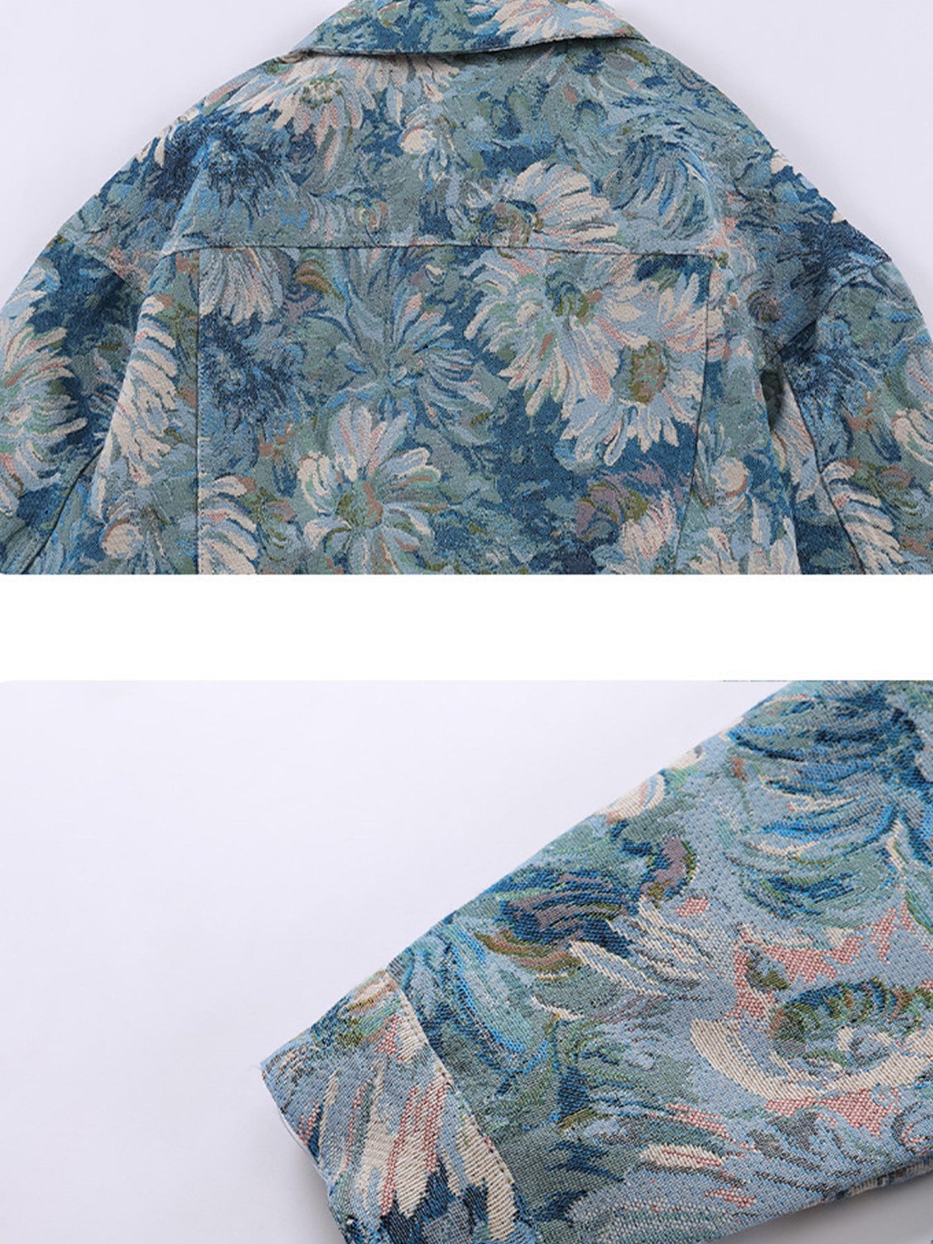Thesupermade Oil Painting Jacquard Flower Denim Jacket -1286