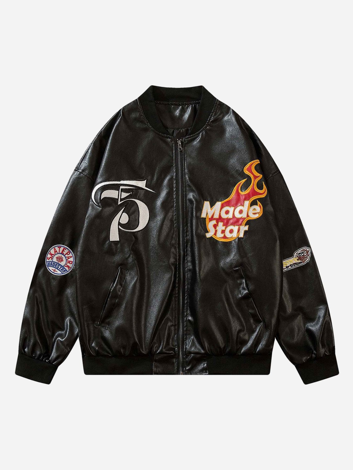 Thesupermade Flame Design Loose Leather Jacket