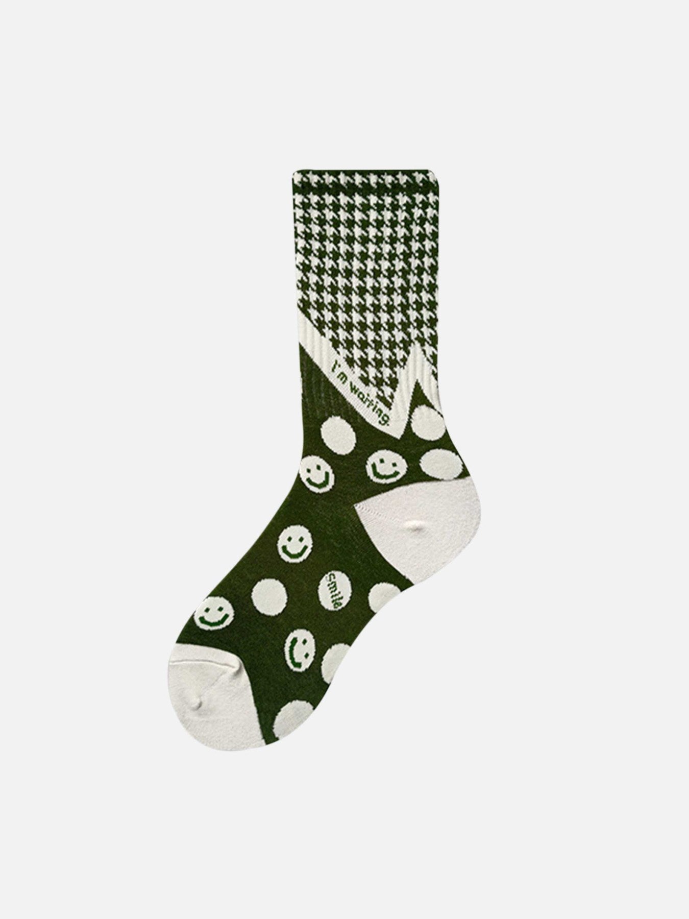 The Supermade Thousand Birds Check Smiley Face Mid-calf Cotton Socks