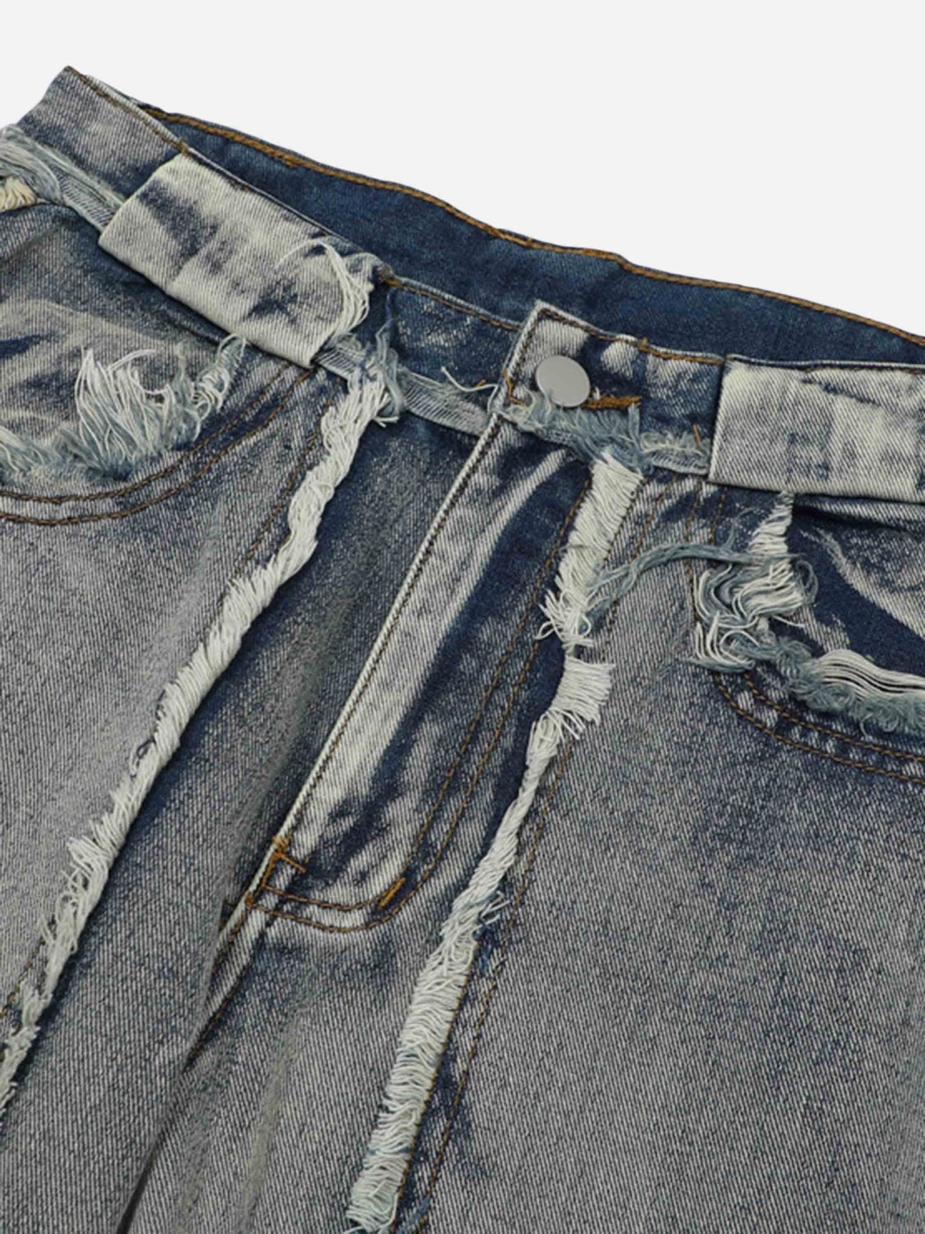 Thesupermade High Street Washed And Distressed Raw Edge Jeans
