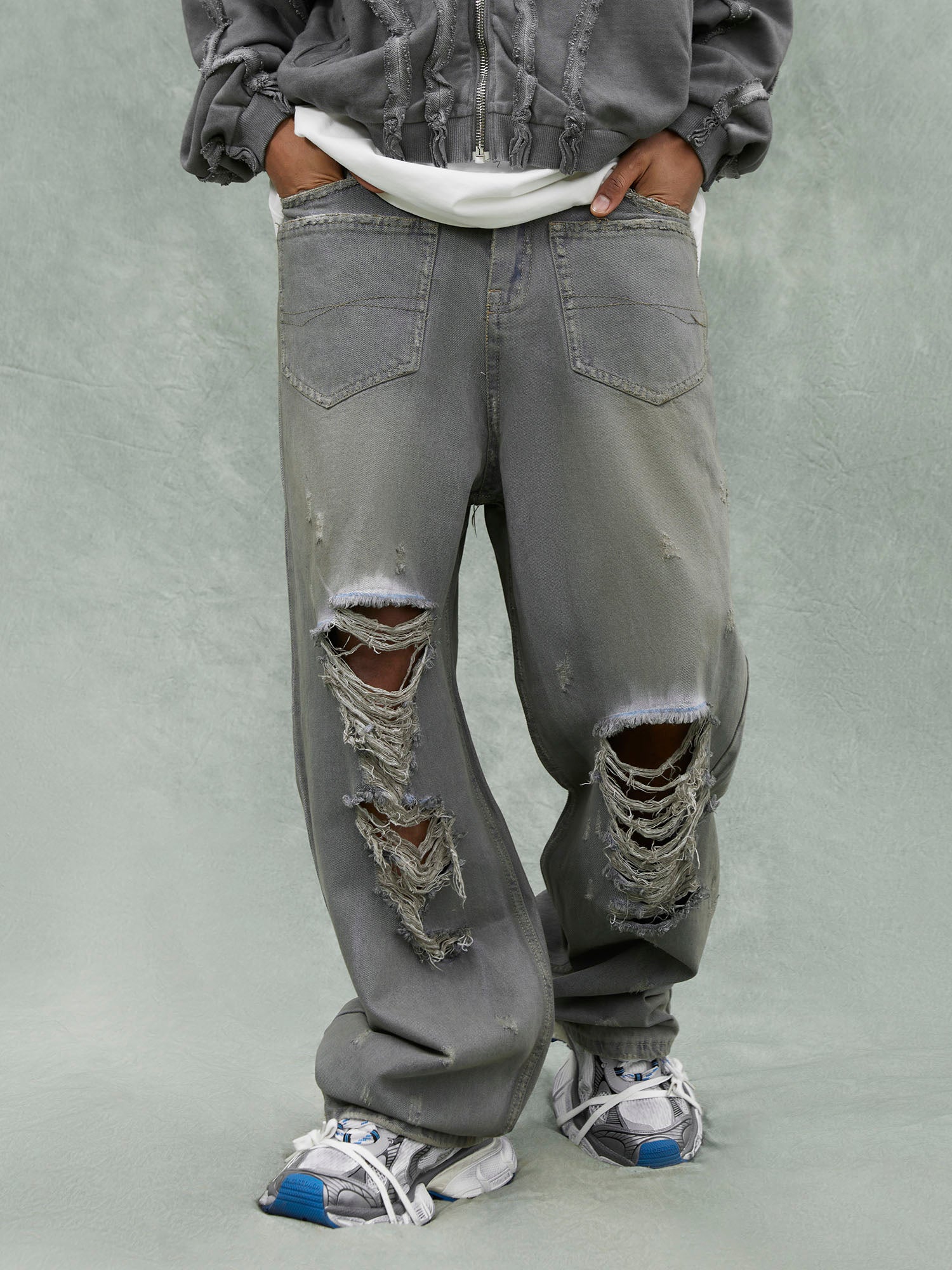 Thesupermade Washed Ripped Jeans With Reverse Slip Pockets - 2003
