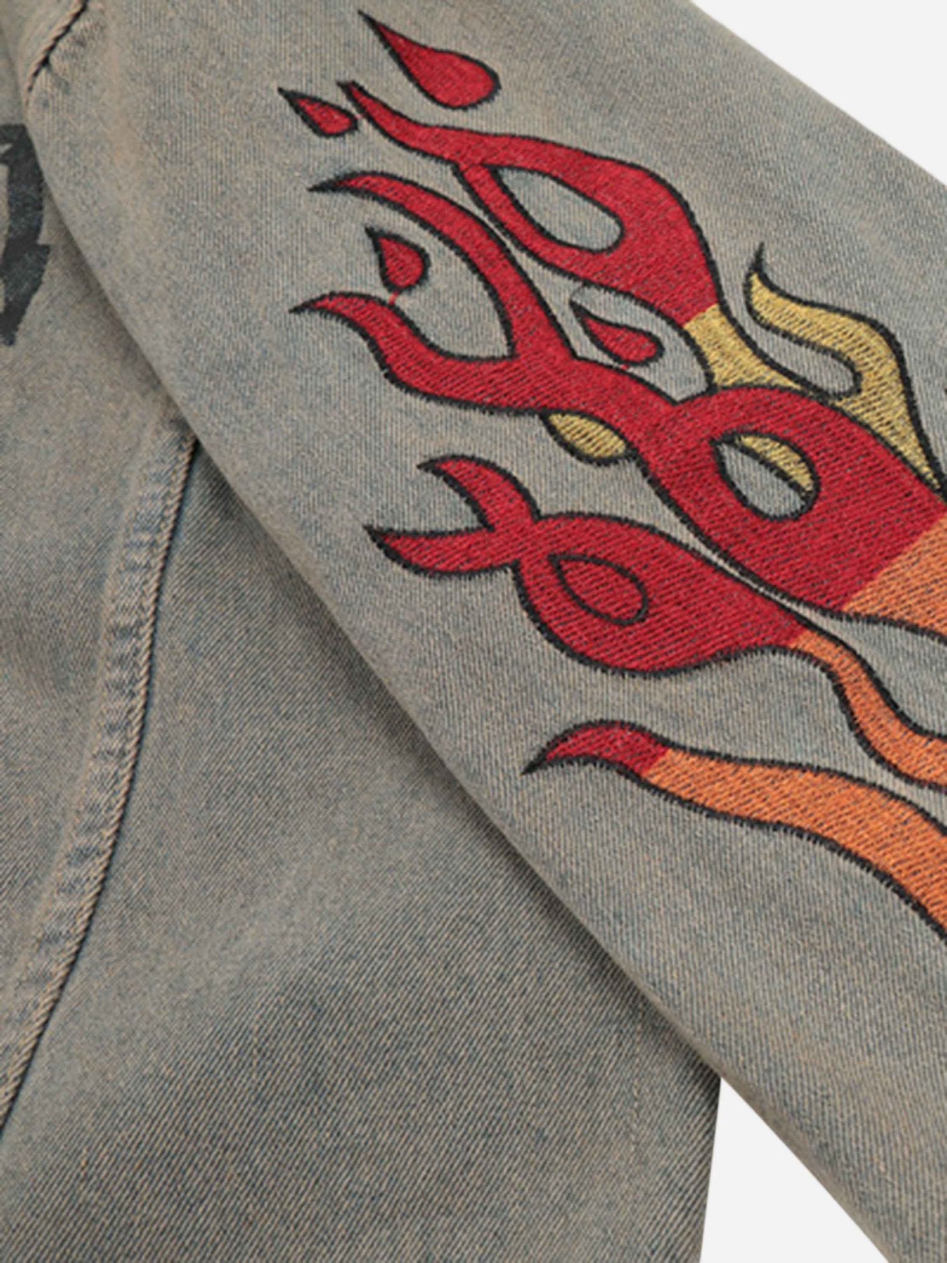 Thesupermade Flame Denim Embroidered Burlap Jacket - 1543