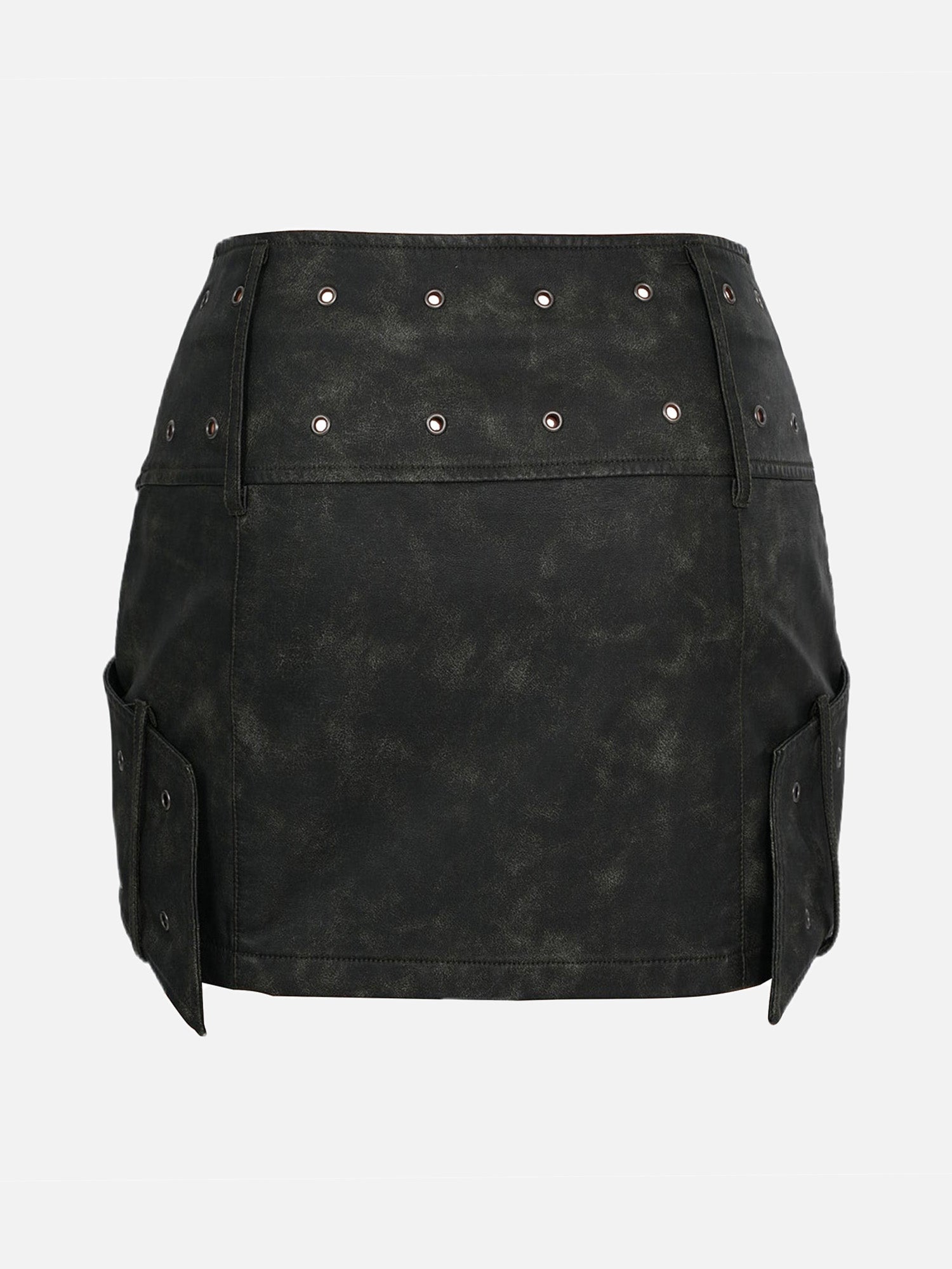 Thesupermade Retro Metal Buckle Cross Washed Leather Skirt