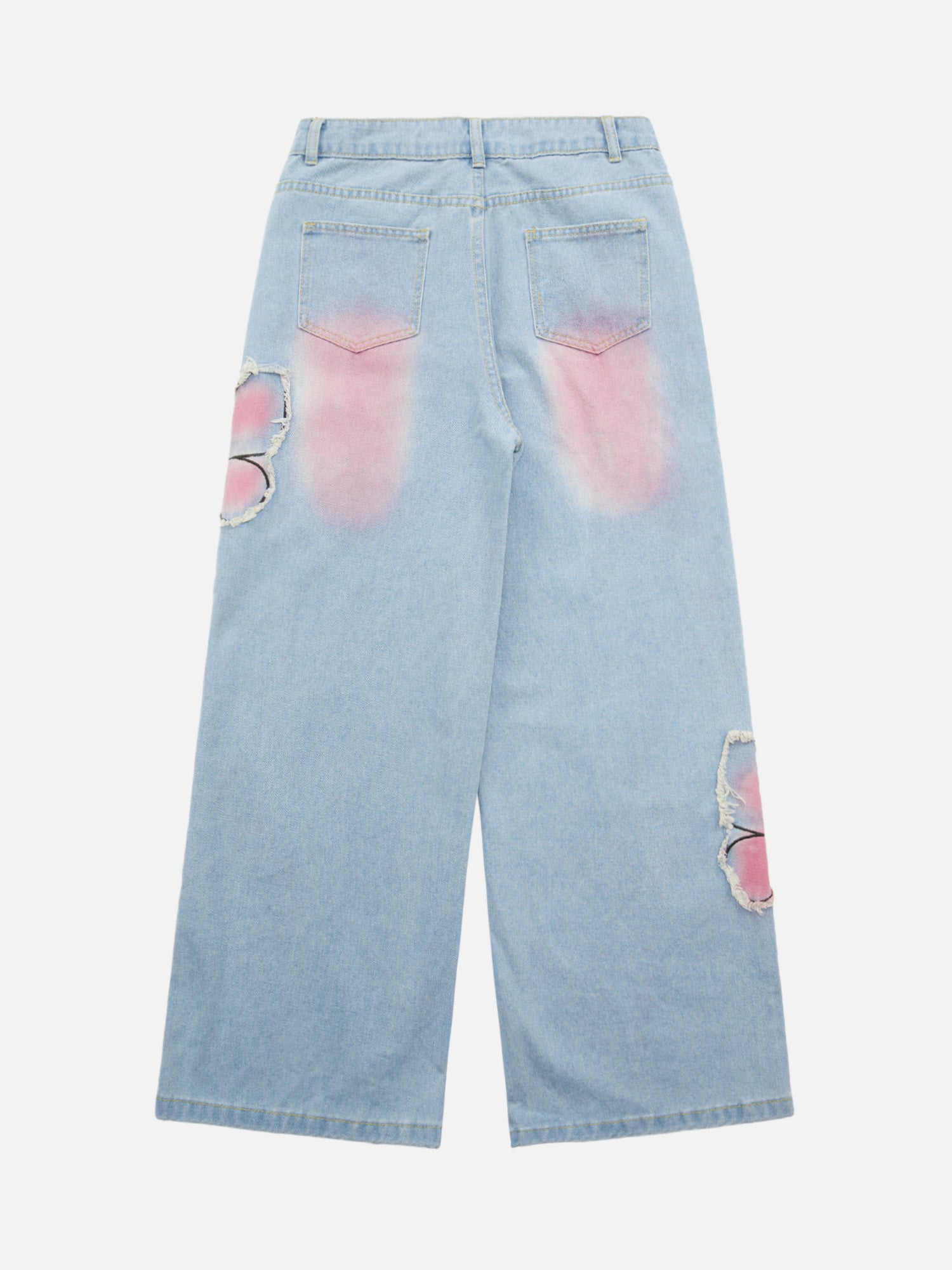 Thesupermade Tie-dye Butterfly Embroidered Raw Edge Jeans