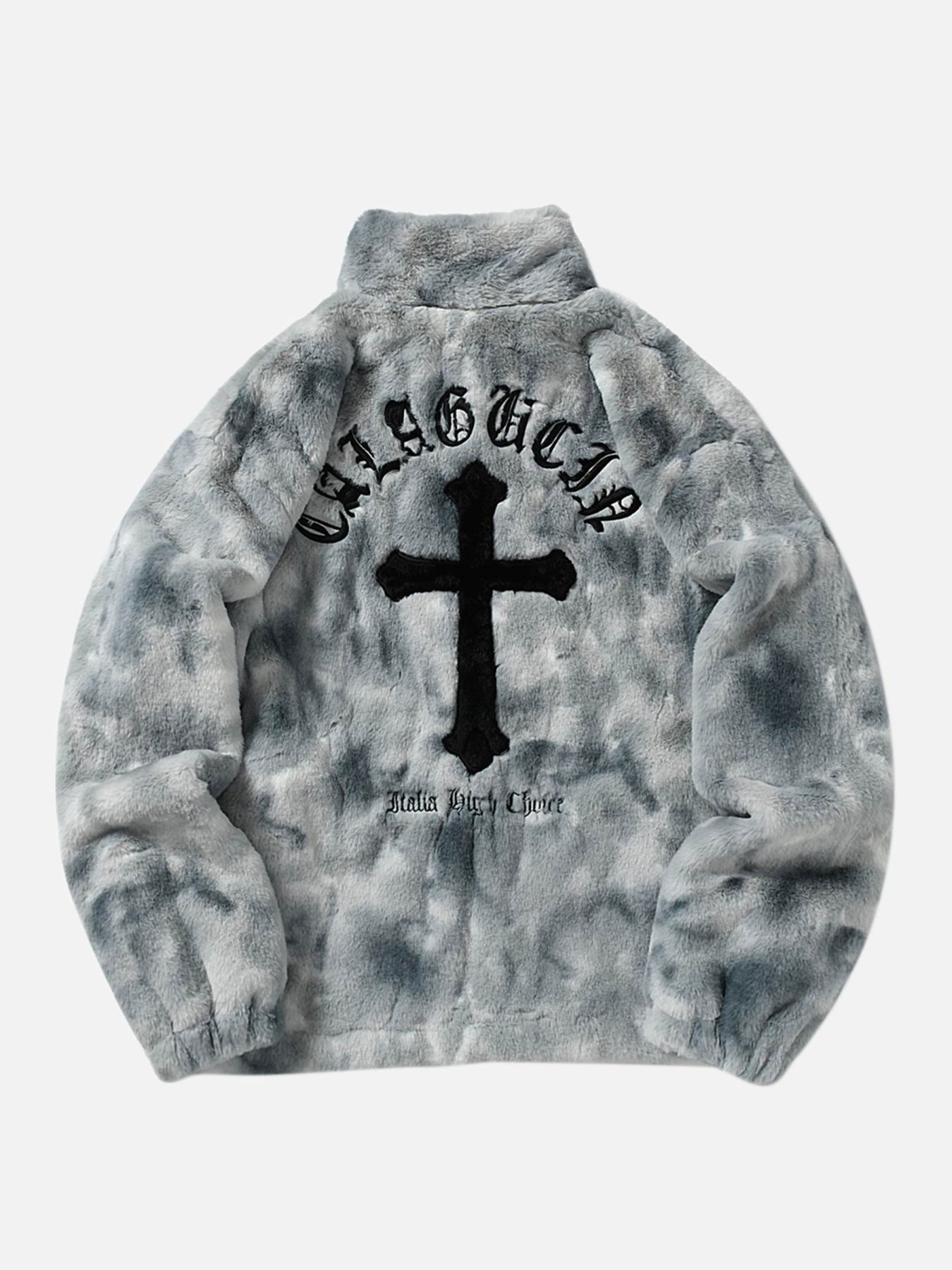 The Supermade American Vintage Tie-dye Gradient Plush Embroidered Lambswool Jacket - 1558