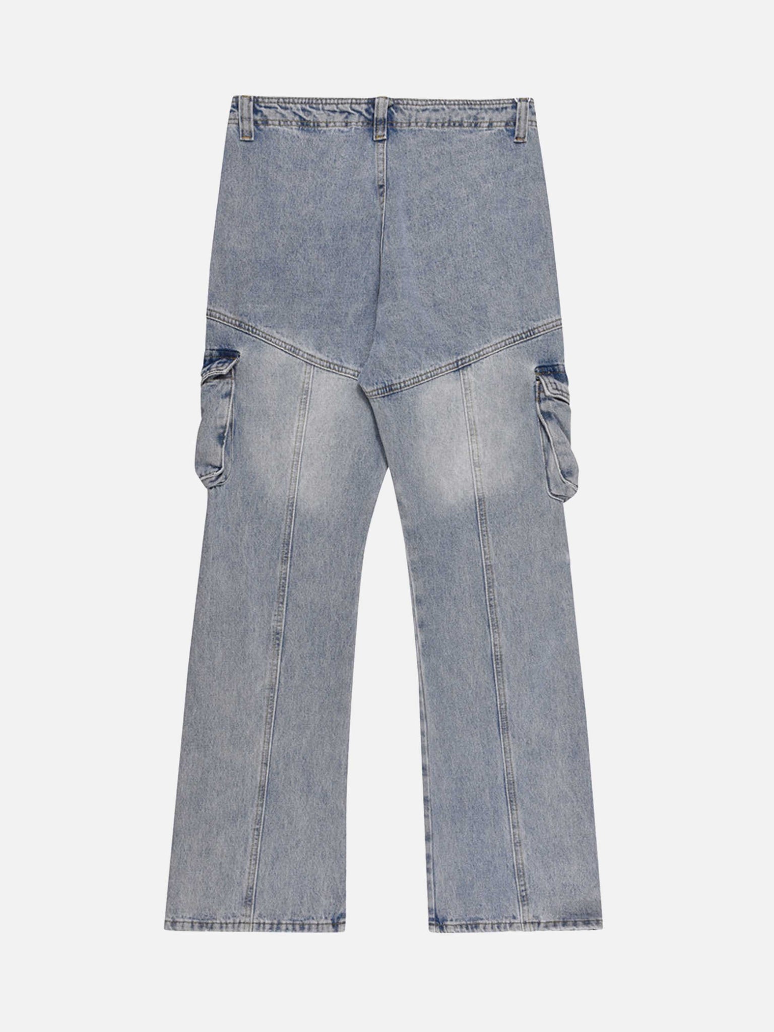 The Supermade High Street Design Sense Multi-pocket Loose Jeans Micro-lab Wide Leg Pants