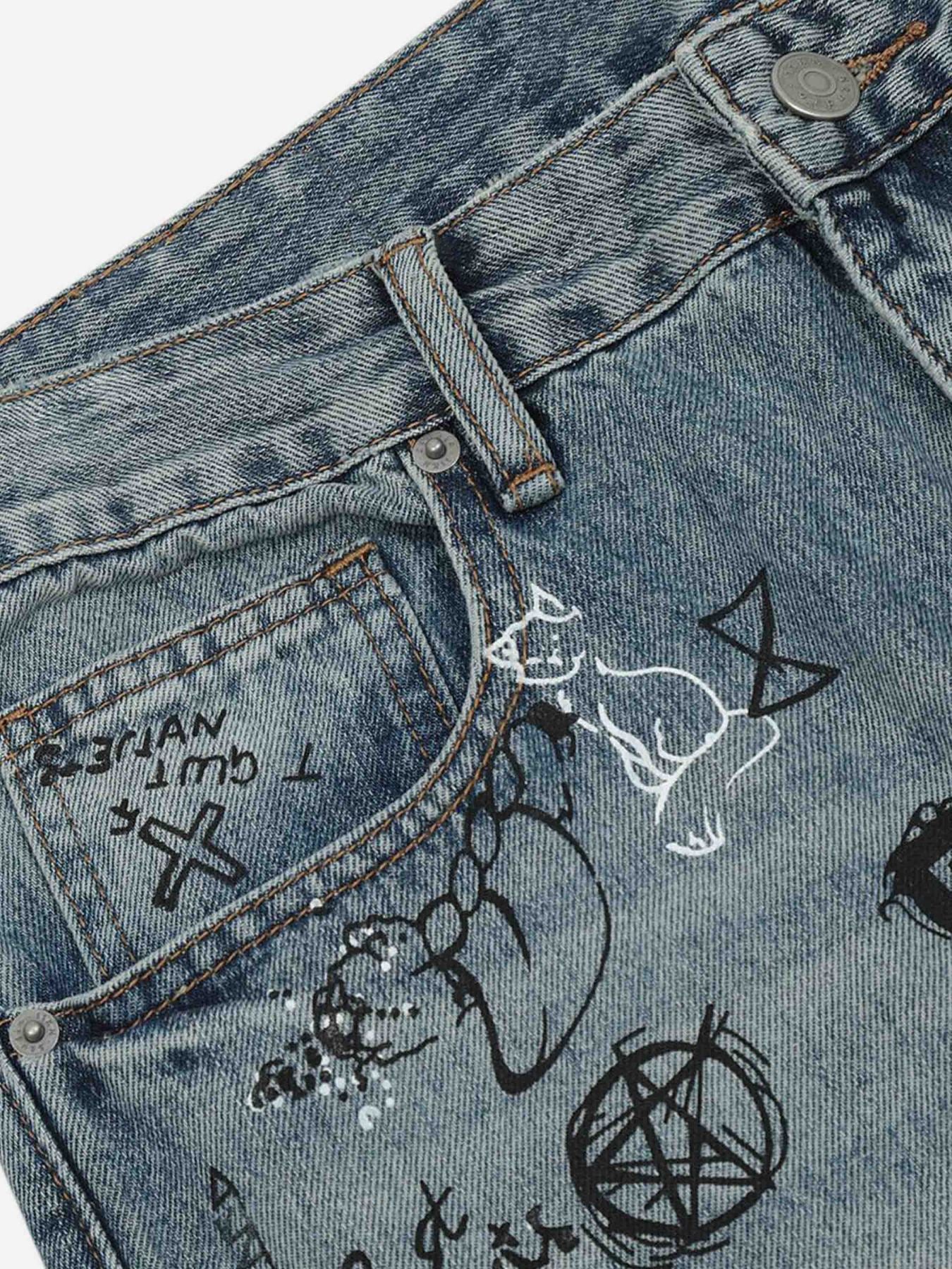 Thesupermade Washed Graffiti Ripped Jeans